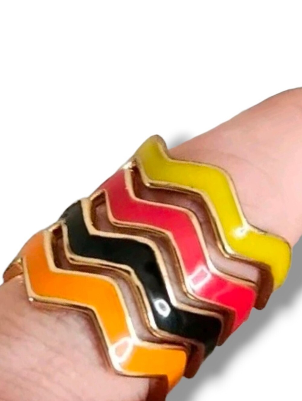 4 Stack Rings Red Yellow Black Orange Size 8.75